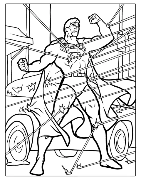 A lövedékek Superman mellkasának csapódnak, de nem tudnak ártani neki.