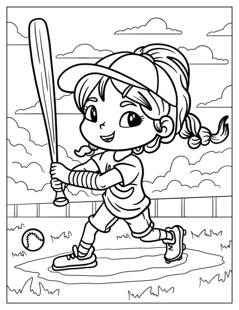 かわいい女の子の野球選手が、バットを手にしています。