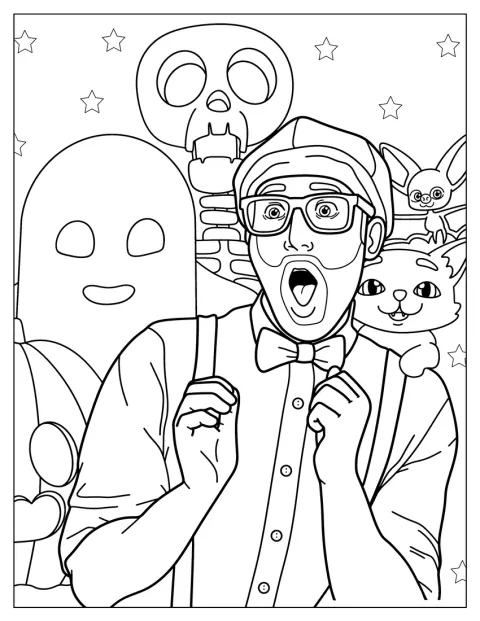 Blippi aparece con detalles y motivos de Halloween.