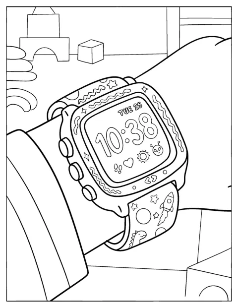 Un reloj inteligente con temática espacial muestra la hora.