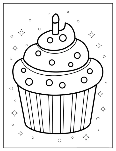 カップケーキの上で、誕生日のろうそくが立っています。