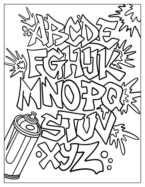 O alfabeto aparece representado em letras de graffiti.