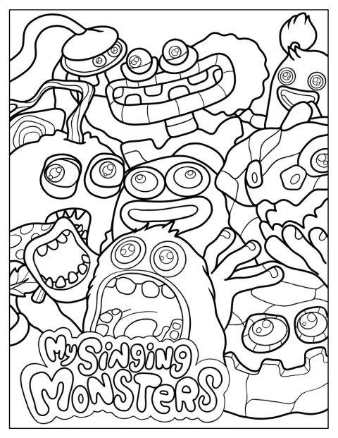 Flera My Singing Monsters-figurer fyller bilden.