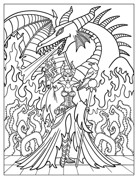 Maleficent aprinde un foc într-o scenă cu aspect vintage.