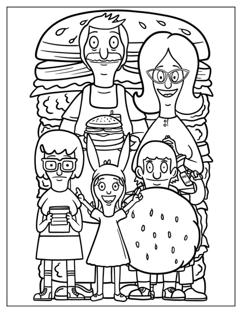 La famiglia Belcher posa per una foto davanti al ristorante di hamburger.