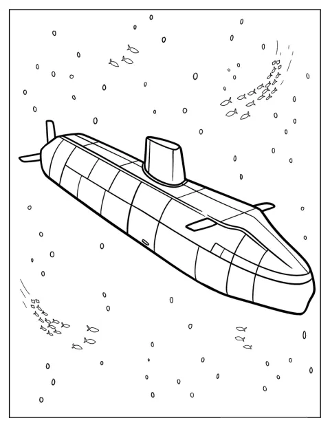 Un submarin cu linii simple este prezentat din lateral.