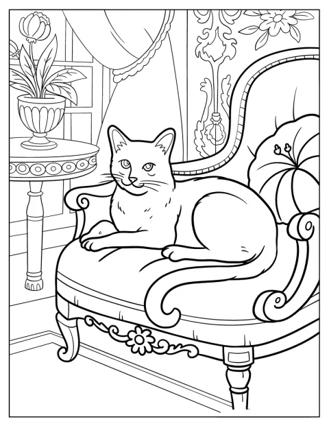 Un chat élégant se prélasse dans un fauteuil.