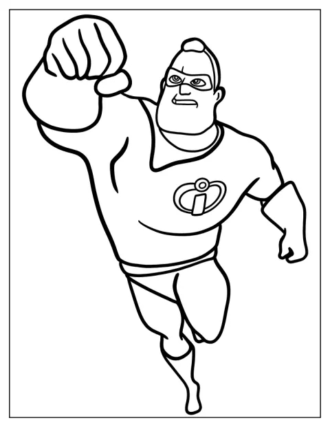 Mr. Incredible ses i en enkel omridsstegning.