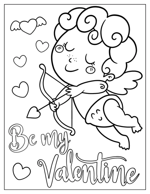 Een schattige Cupido richt zijn pijl en boog.