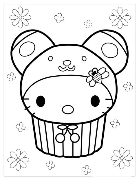 Hello Kitty décore un cupcake garni de glaçage.