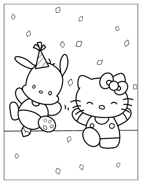 Hello Kitty en Pochacco dansen samen.