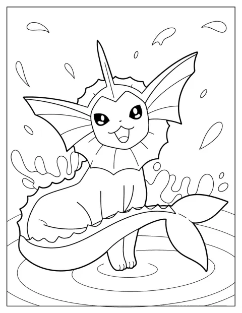 Vaporeon svømmer i vannet.