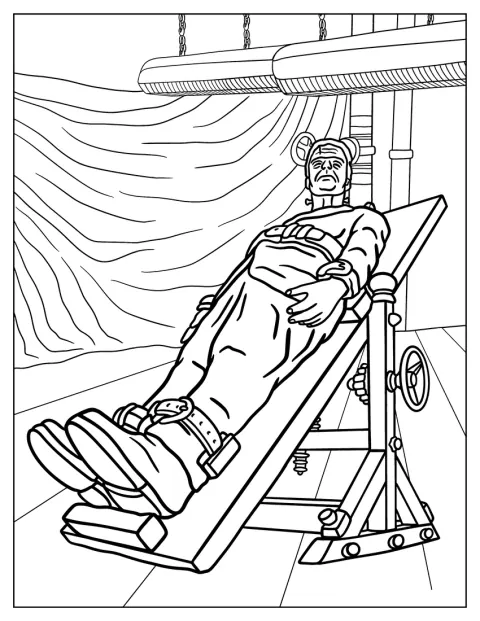 Frankenstein yace sobre una mesa de operaciones.