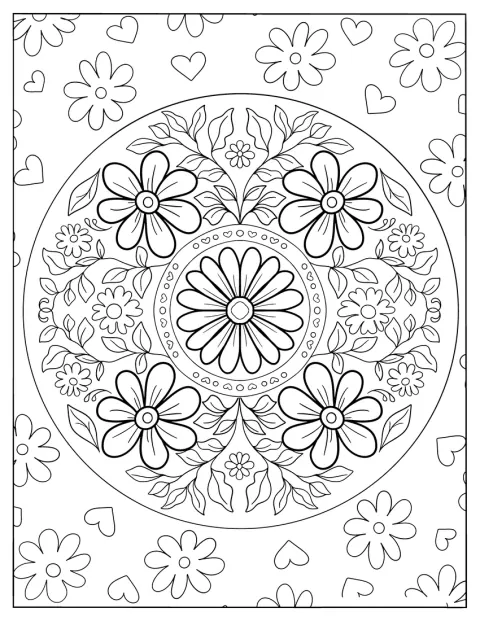 Mandala Circle Full Of Blossoming Spring Flowers