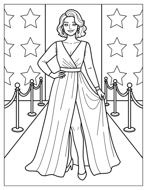 Una donna posa indossando un elegante abito da red carpet.