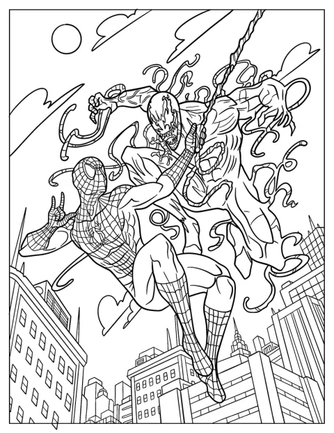 Spider-Man bojuje s Carnageem ve scéně plné akce.