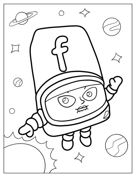 アルファブロックスのFが宇宙に浮かんでいます。