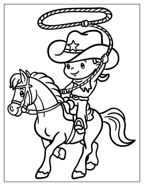 Un petit cow-boy au style chibi tient un lasso.