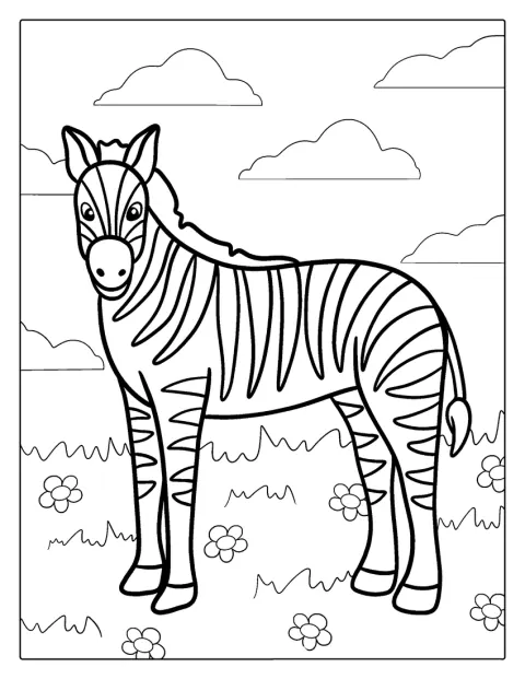 En zebra står alene i en enkel stregtegning.
