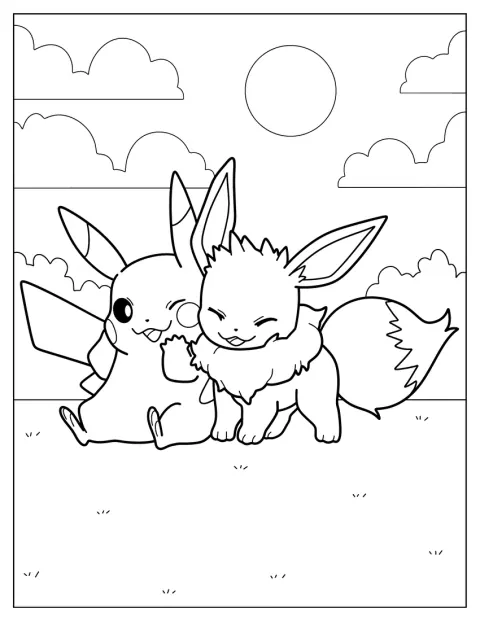 Un piccolo Pikachu e un piccolo Eevee sono raffigurati insieme.