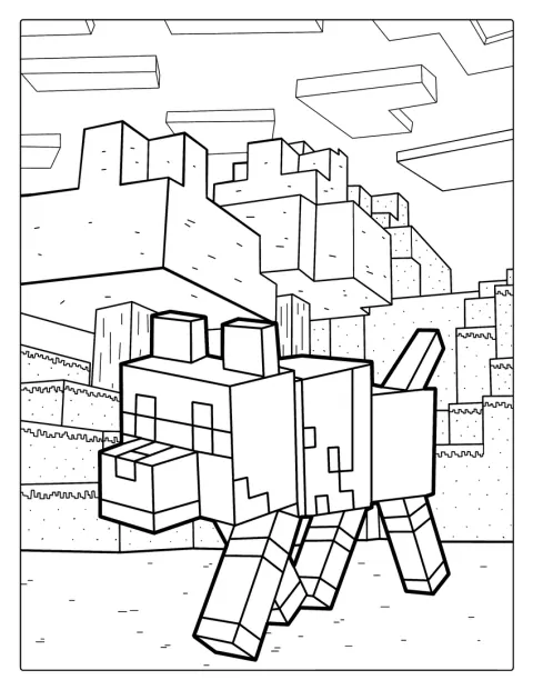 Este lobo de Minecraft mira de frente con aspecto cariñoso.