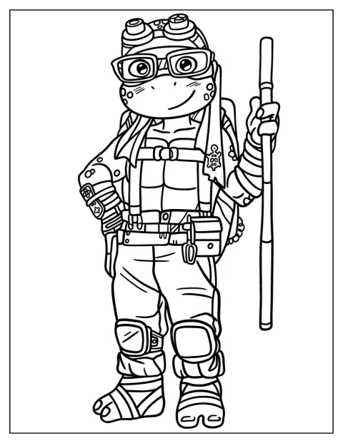 Donatello sorride mentre posa da giovane tartaruga ninja.