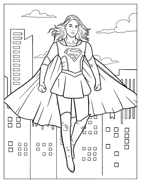Kara Zor-El porträtteras i en realistisk stil som Supergirl.