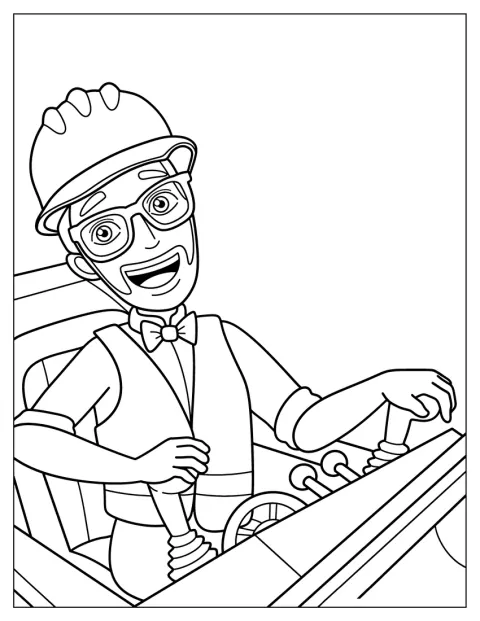 Blippi prowadzi koparkę.