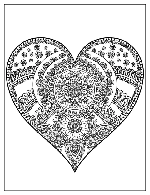 Una mandala de flores y adornos dibuja la silueta de un corazón.