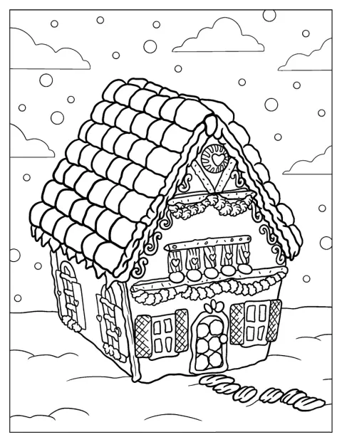 Una casa di pan di zenzero si erge in un paesaggio innevato.