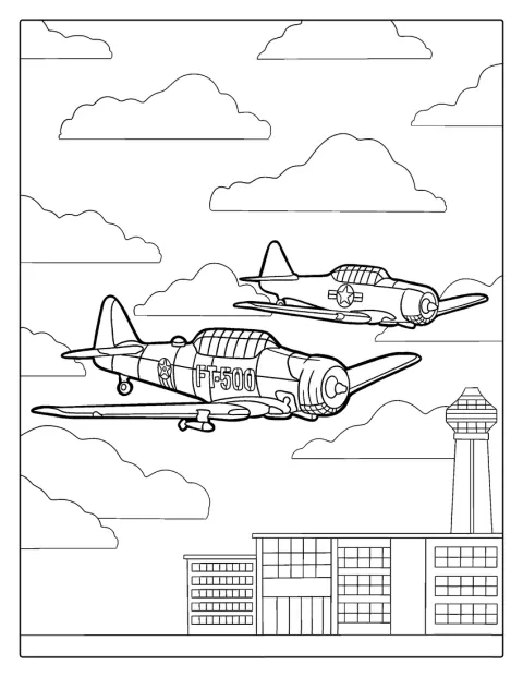 Zwei Warbird-Flugzeuge fliegen hintereinander am Himmel.