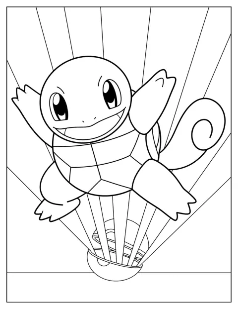 Carapuce émerge d’une Poké Ball ouverte.