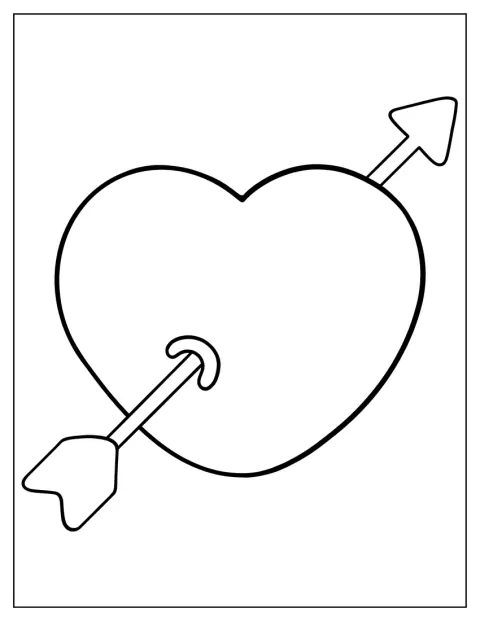 Easy Coloring Page Of Heart Pierced With Arrow