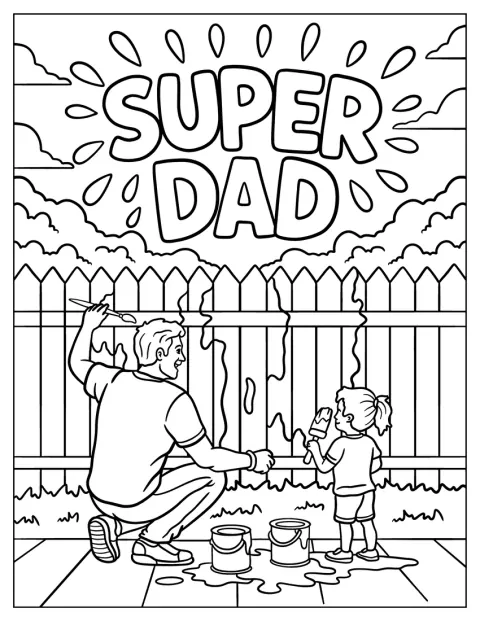 En pappa och hans dotter målar ett staket på bakgården.