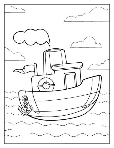 Ein einfacher Schlepper fährt über das Wasser.