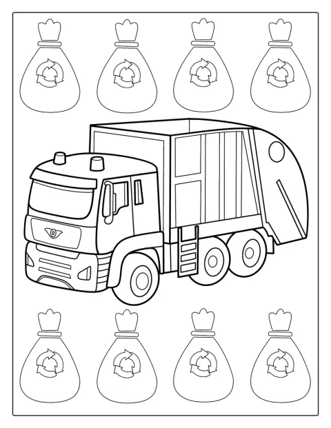 El camión lleva varios símbolos de reciclaje en la carrocería.