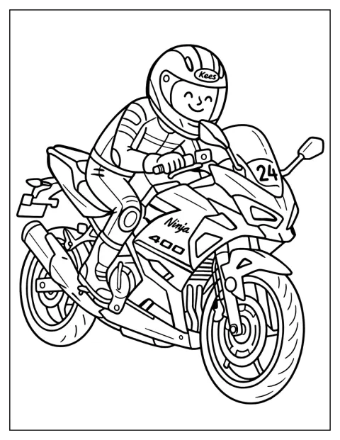 Un motociclista guida una Kawasaki Ninja 400 su strada.