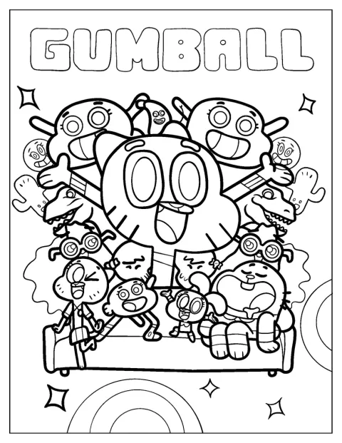 Un poster raffigura i personaggi de Il mondo straordinario di Gumball.