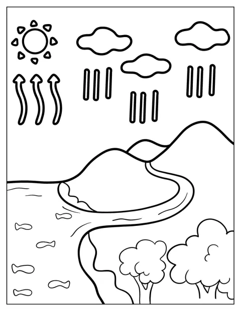 Um diagrama ilustra as etapas do ciclo da água.