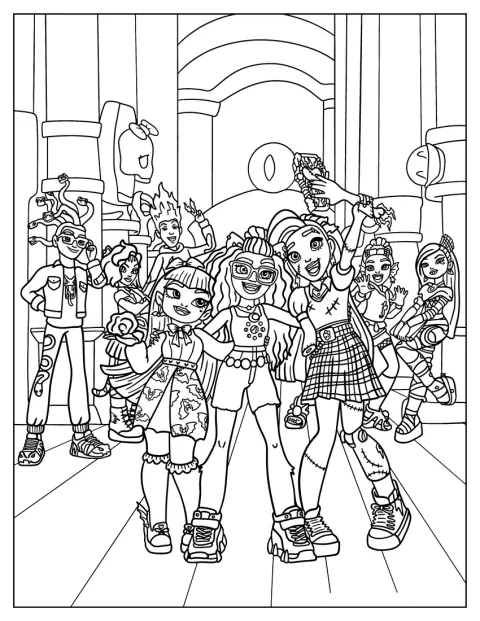 Varias figuras de Monster High aparecen juntas en un póster.