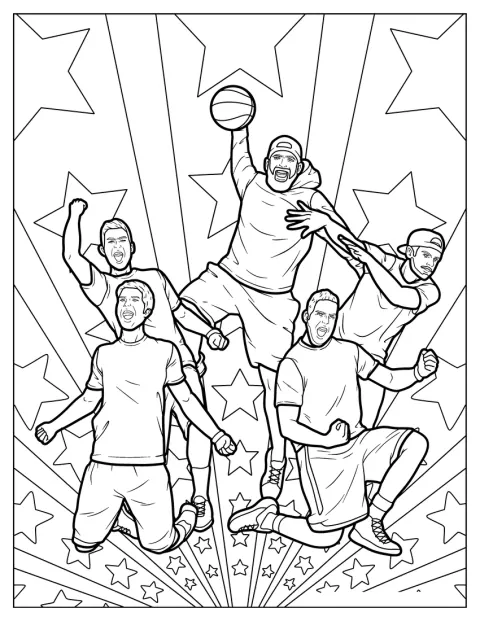 Tyler, Garrett, Cody, Cory und Coby jubeln begeistert zusammen.