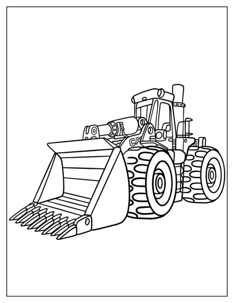 Um bulldozer sorridente aparece em estilo de desenho animado.