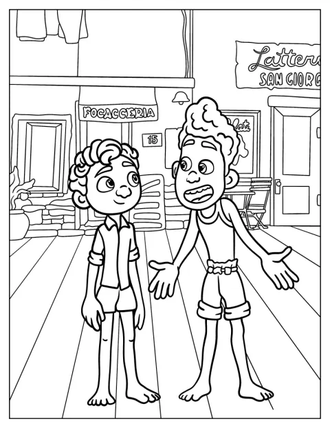 Alberto und Luca stehen beieinander und sprechen miteinander.
