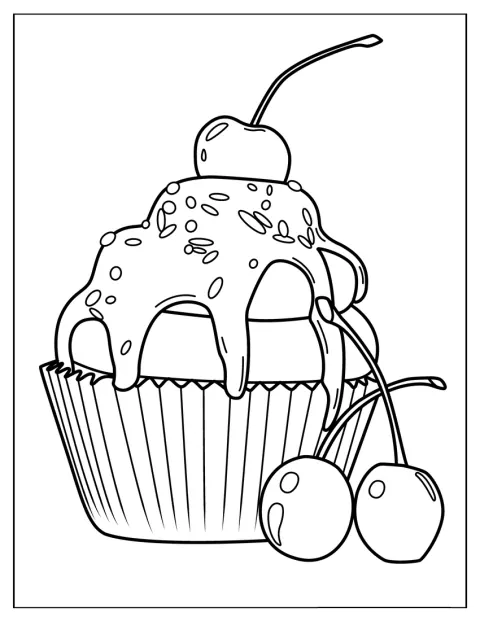 Cupcake zdobí krémová poleva a dvě třešně.