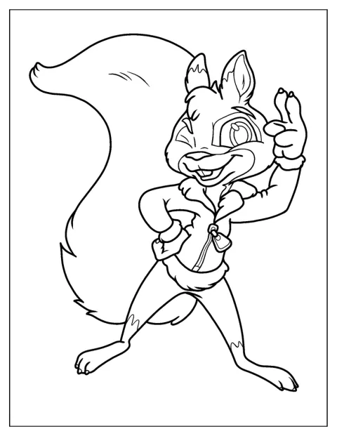 Squirrel Coloring Page In Jacket Winking And Saluting