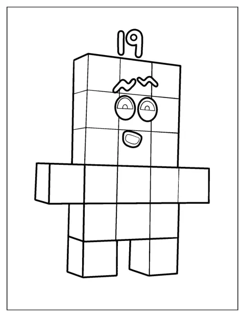El Numberblock 19 aparece con un diseño sencillo.