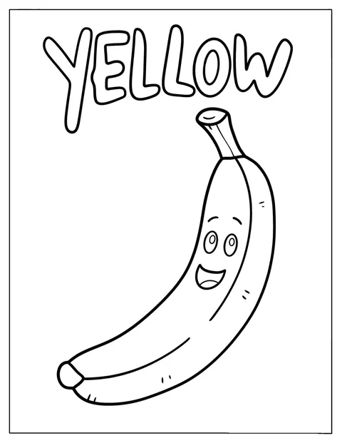 Een vrolijke banaan staat onder een groot woord.