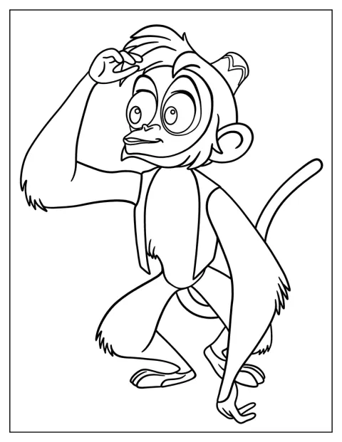 Abu, o macaco de Aladdin, está sentado e olha em frente.