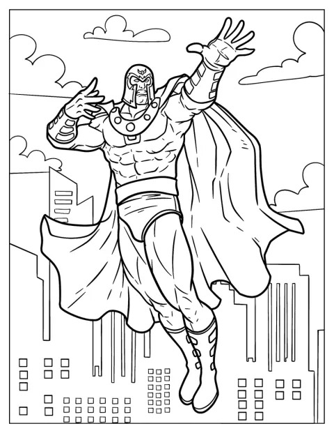 Magneto zweeft door de lucht terwijl hij zijn krachten inzet.