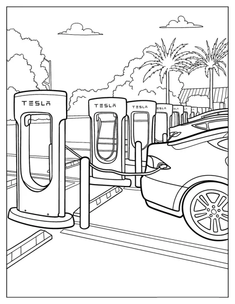 Tesla Superchargers staan opgesteld om elektrische auto's op te laden.